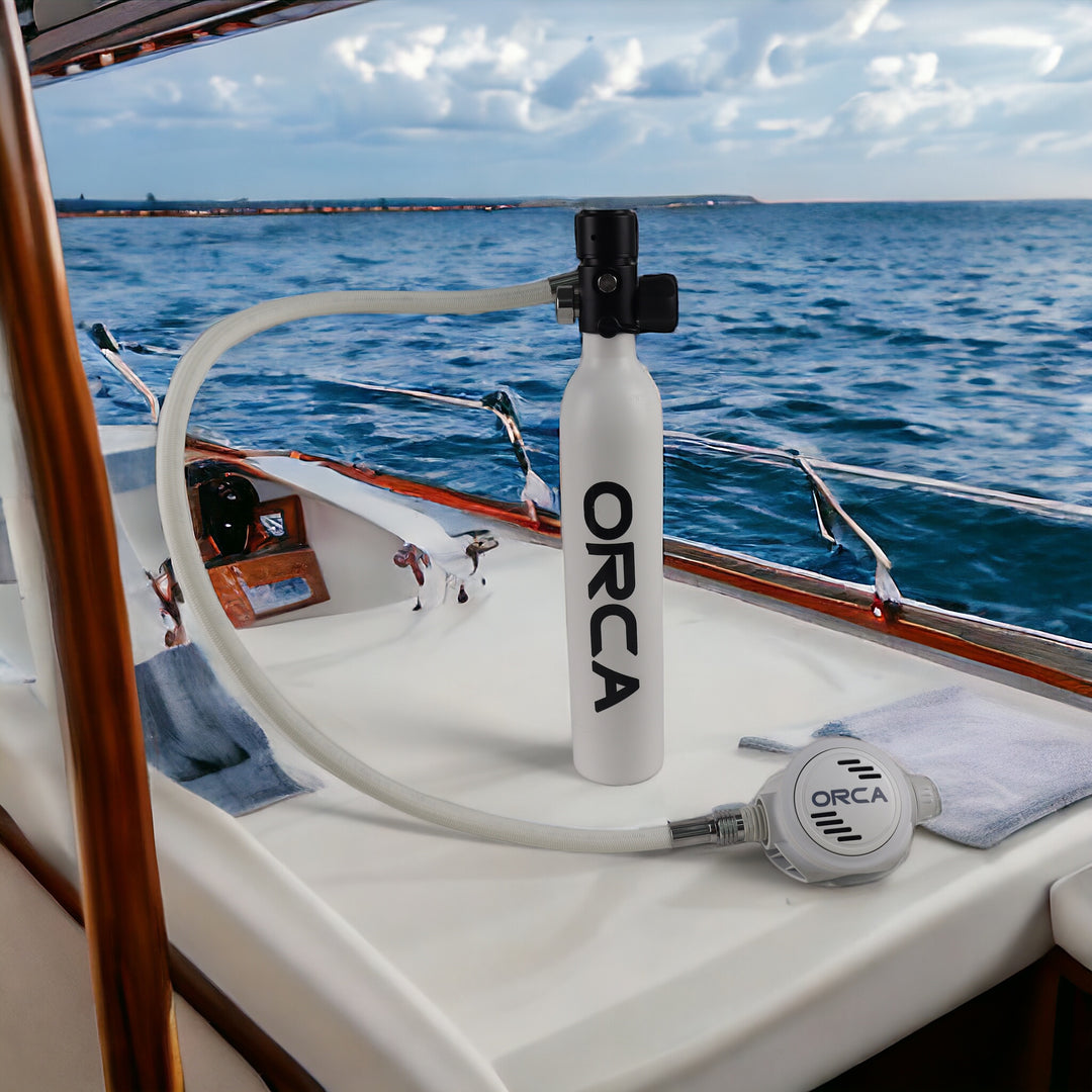 Orca 500 Mini Scuba Tank on a boat