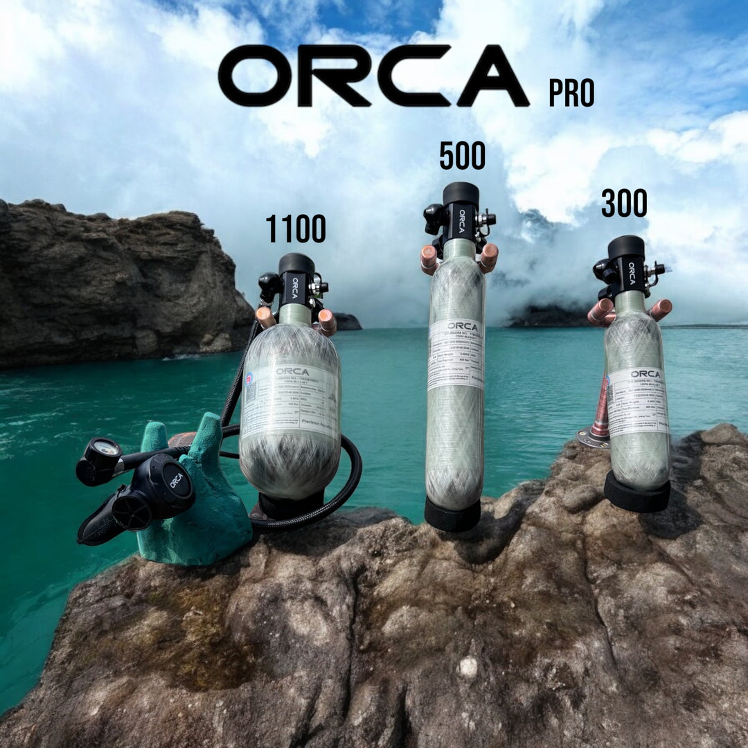 Orca Pro mini scuba breathing system size comparison